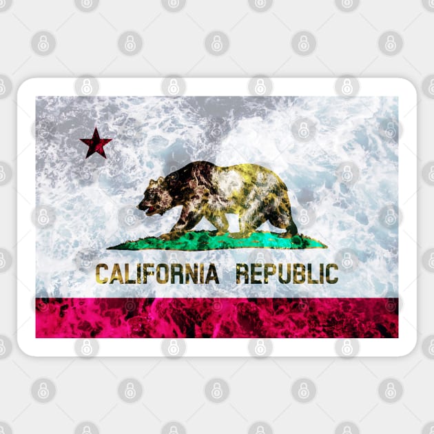 Flag of California – Ocean Waves Sticker by DrPen